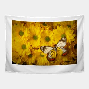 Colorful Butterfly On Yellow Poms Tapestry