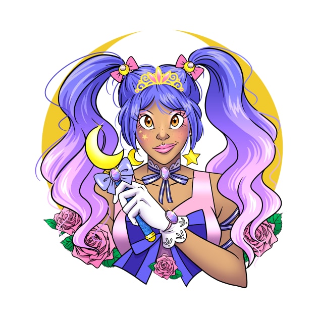 Pretty Magical Moon Guardian with Roses by Fizzy Vee