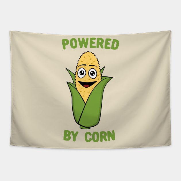 Powered By Corn, Cute Kawaii Corn Tapestry by KawaiinDoodle