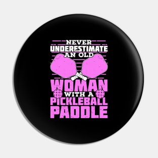 Old Woman Pickleball Player Gift Pin