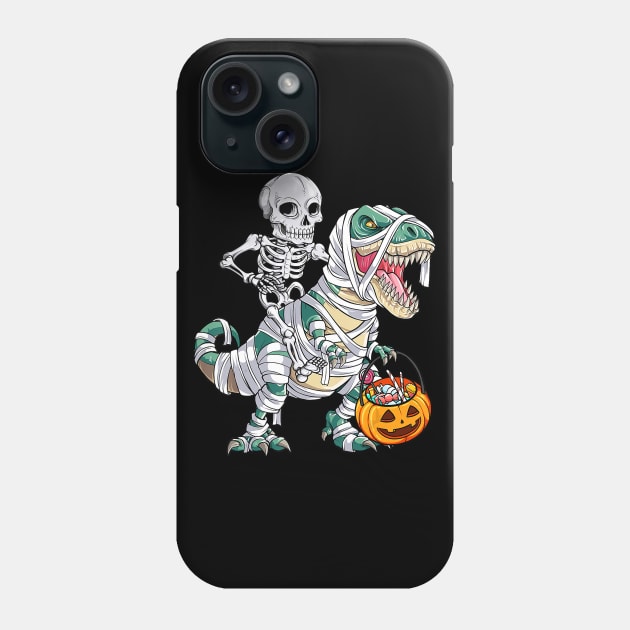 Skeleton Riding Mummy Dinosaur T rex Halloween Kids Boys Men Phone Case by jrgenbode