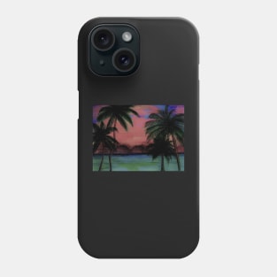 PINK TROPICAL SUNSET SCENE DRAWING DECO POSTER BEACH PALM TREES Phone Case