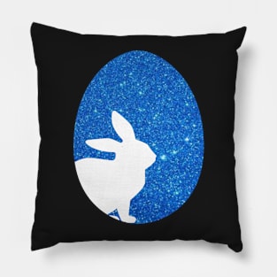 Easter Bunny Silhouette in Blue Faux Glitter Easter Egg Pillow