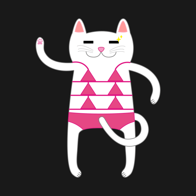 White Cat Wearing a Pink Bikini Swimsuit by Babey Bog