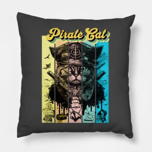 Pirate Cat Vintage Comic Book Cover Pillow