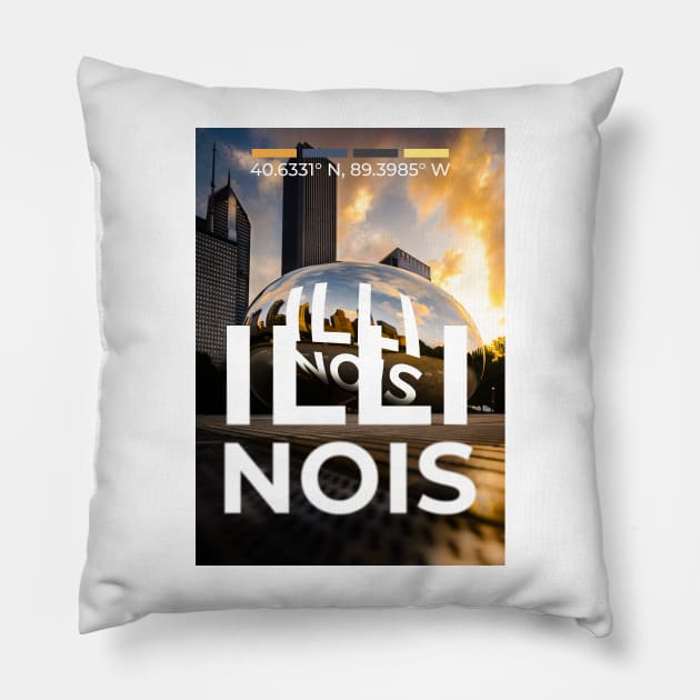 Illinois Travel Poster Pillow by mardavemardave