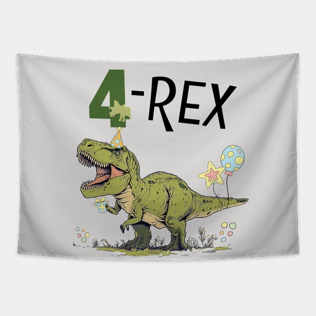 4 Rex Dinosuar Thee Birthday Party Tapestry by figandlilyco