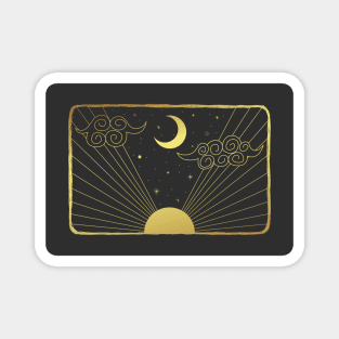 Gold and Black and Sun/ moon Illustration Magnet