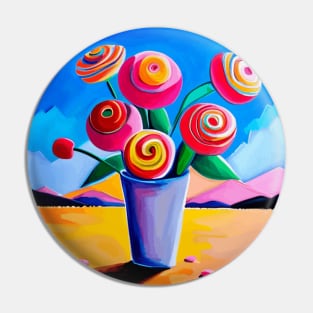 Cute Abstract Flowers in a Desert Mountain Landscape Pin