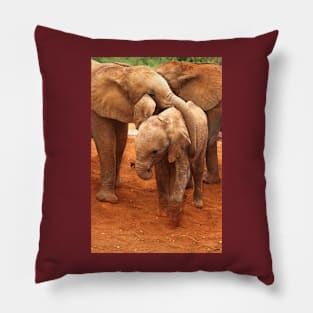 Affectionate Playmates: Baby Elephants Pillow