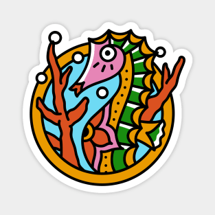 Retro Seahorse Tattoo Magnet