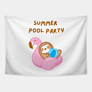 Summer Pool Party Pink Flamingo Sloth Tapestry