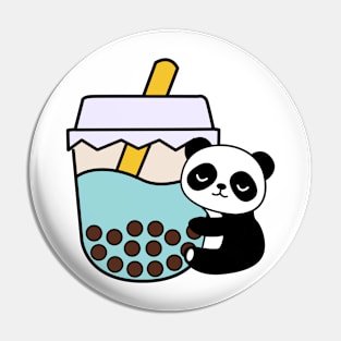 Adorable Panda Baby Bubble Tea Hug Kawaii Blue Pin