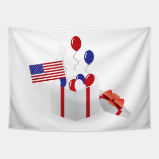 Usa flag and Blue, Red, White Balloons Tapestry