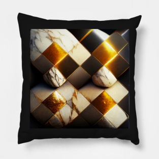 marble, black, white and gold check pattern Pillow