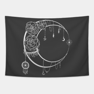 Dark Moon with Roses Tattoo Tapestry