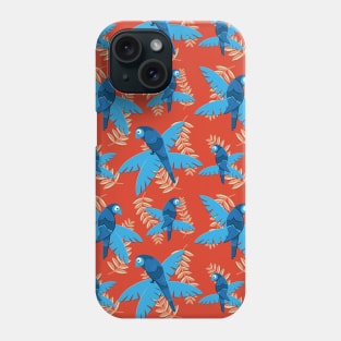 Blue Tropical Bird Pattern on Red Phone Case