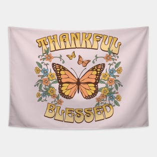 Thankful Blessed Pastel Butterfly Floral Retro Design Tapestry