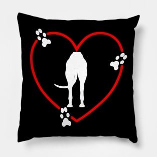 White Greyhound Butt Red Love Heart Paw Prints Pillow