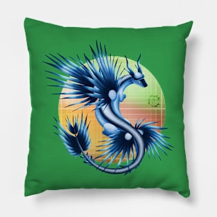 Kawaii Blue Sea Dragon - With Background Pillow