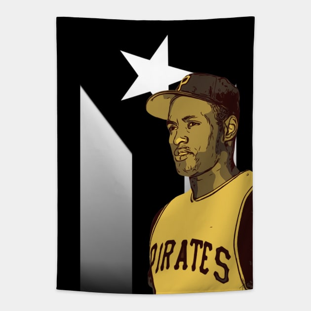 Roberto Clemente | Black Puerto Rico Flag Tapestry by Art y Son con Tania