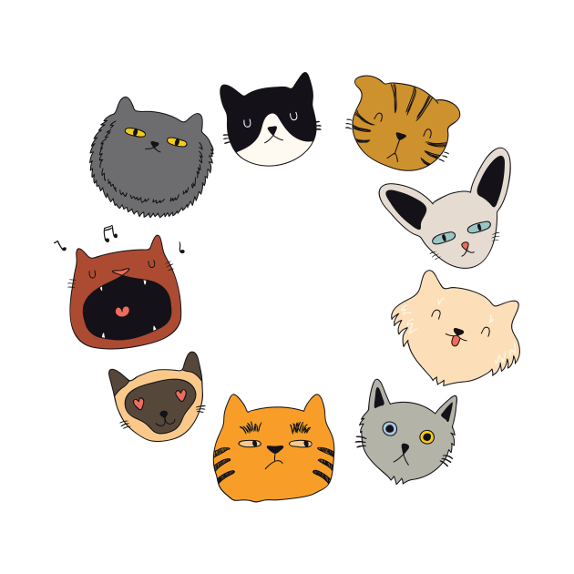 cute cat doodles circle #4 by Art Consulate