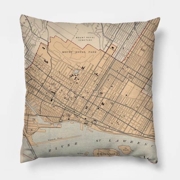 Vintage Map of Montreal (1906) Pillow by Bravuramedia