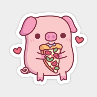 Cute Little Pig Eating Margherita Pizza Magnet