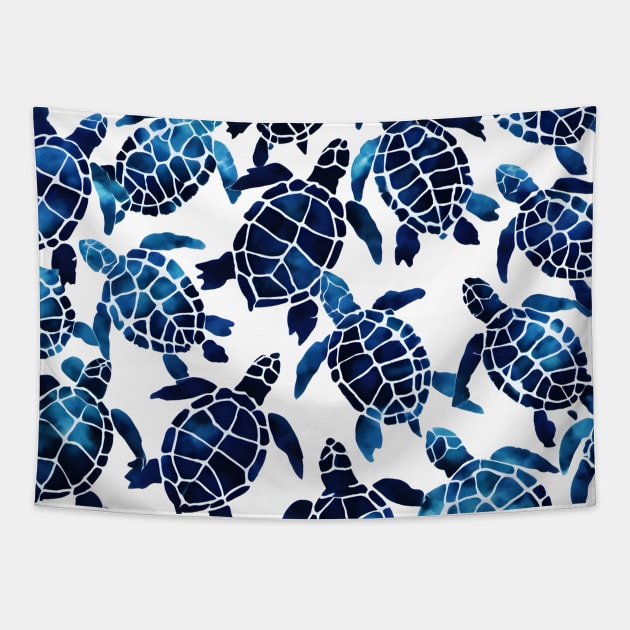 Shibori art blue sea turtle pattern Tapestry by craftydesigns