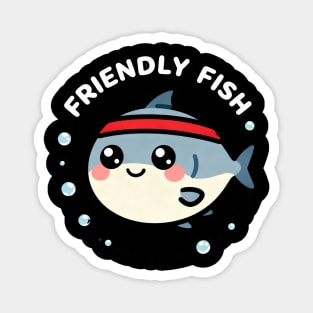 Friendly Fish - Kawaii Blue Fish with Headband - Cute Marine Circle Design Magnet