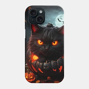 creepy black cat for halloween Phone Case