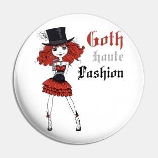 Goth girl in black dress and silk hat Pin