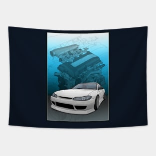 Silvia S15 with SR20 background Tapestry