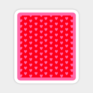 Pink Hearts, Polka Dots, Pattern on Red Magnet