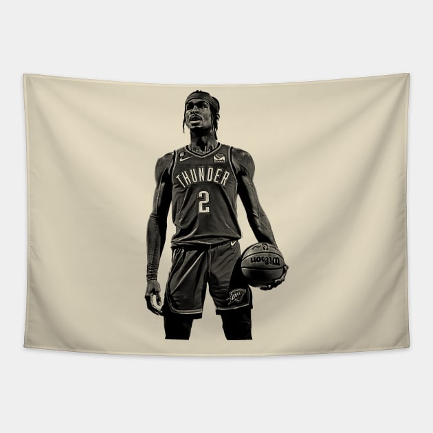 Shai Gilgeous-Alexander || Vintage pencil Drawing Tapestry by Zluenhurf