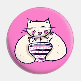 Tired cat with love plant flower pot Pin