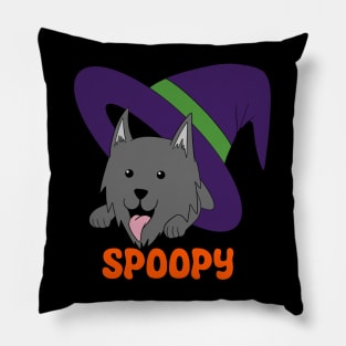 Spoopy Wolf in Witch’s Hat - Gray Pillow