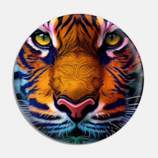 Pop Art Tiger Face In Vibrant Colors - A Unique and Playful Art Print For Animal Lovers Pin