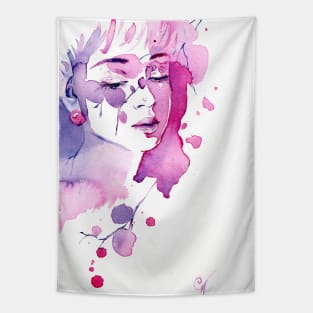 Water Leaves 5 - Watercolor Woman Portrait Tapestry