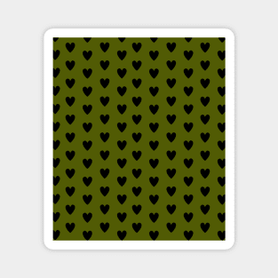 Black Hearts, Polka Dots, Pattern on Olive Green Magnet