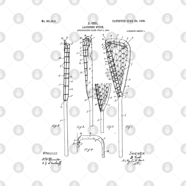 Lacrosse Stick Patent - Lacrosse Player Art - Black And White by patentpress