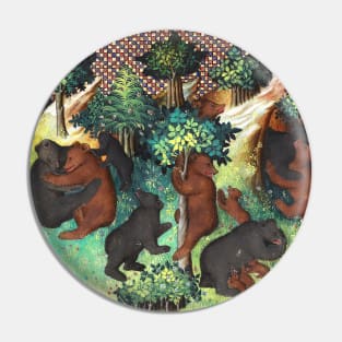 BOOK OF HUNTING ,BEARS IN WOODLAND GREENERY Medieval Miniature Pin