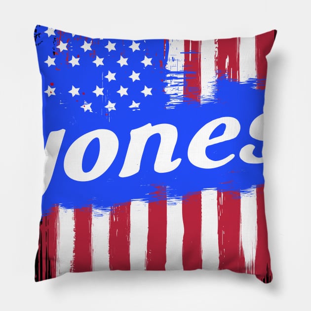 American Flag Jones Family Gift T-shirt For Men Women, Surname Last Name Pillow by darius2019