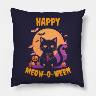 Happy meow-o-ween cat halloween Pillow