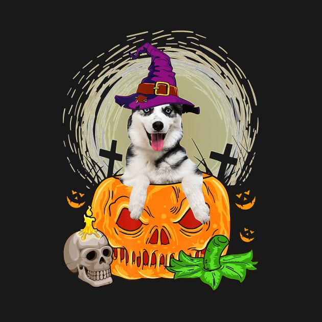 Cute Siberian Husky Witch Pumpkin Halloween Dog Lover by JaydeMargulies