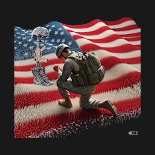 American Military Soldier and USA Flag by focusln T-Shirt