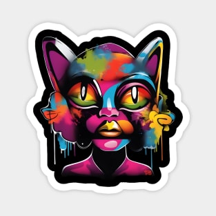 Colorful Graffiti Cat Girl Street Art Magnet