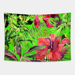 Tropical Background. Watercolor tropical leaves and plants Tapestry
