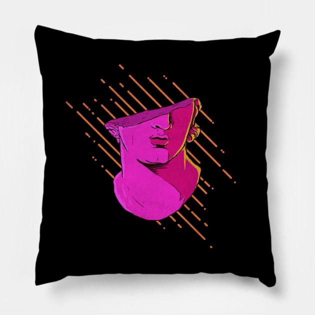 ancient greek broken statue synthwave colors vaporwave Pillow by A Comic Wizard