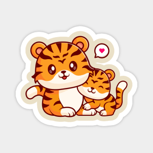 Cute Tiger Mom With Cub Tiger Cartoon Magnet